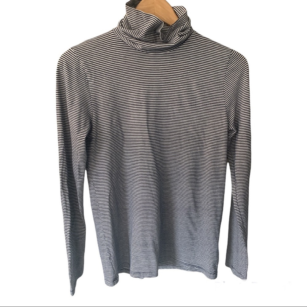 J.Crew Black and White Pinstripe Turtleneck Medium